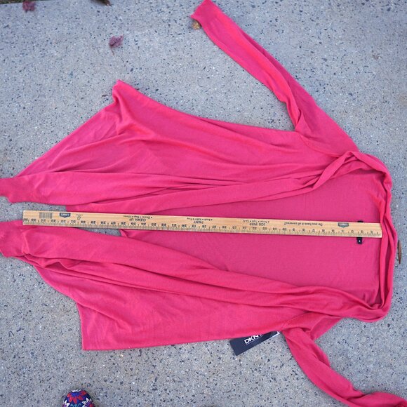 NWT DKNY Silk Cashmere Cardigan M/L Pink High-Low Open Front Cozy Knit $195 - Picture 7 of 16